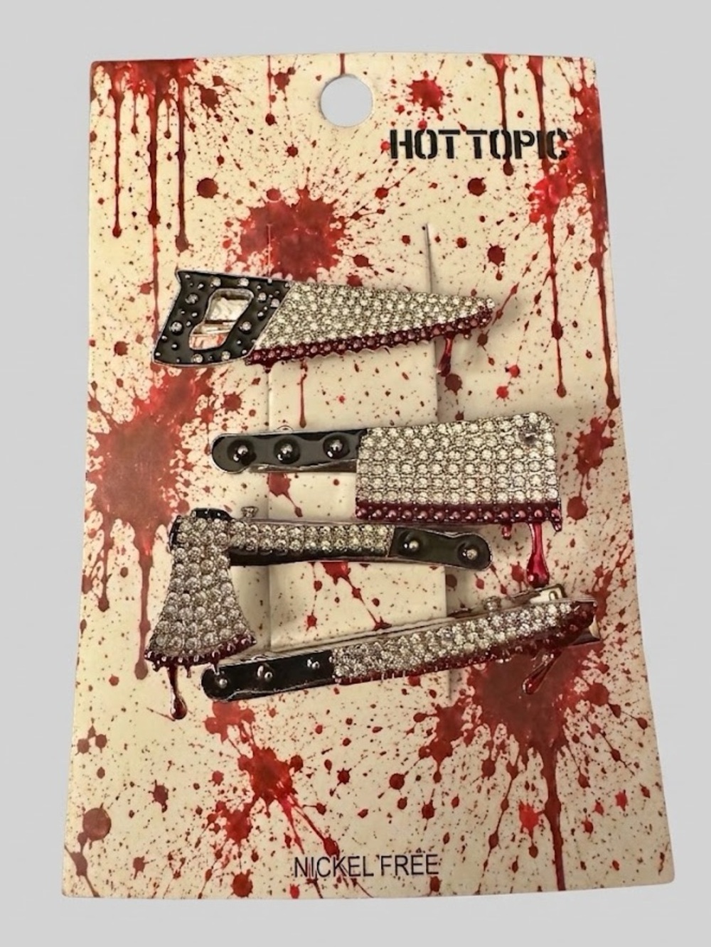 Hot Topic Silver and Red Rhinestone Blood Drip Hair Clips Set